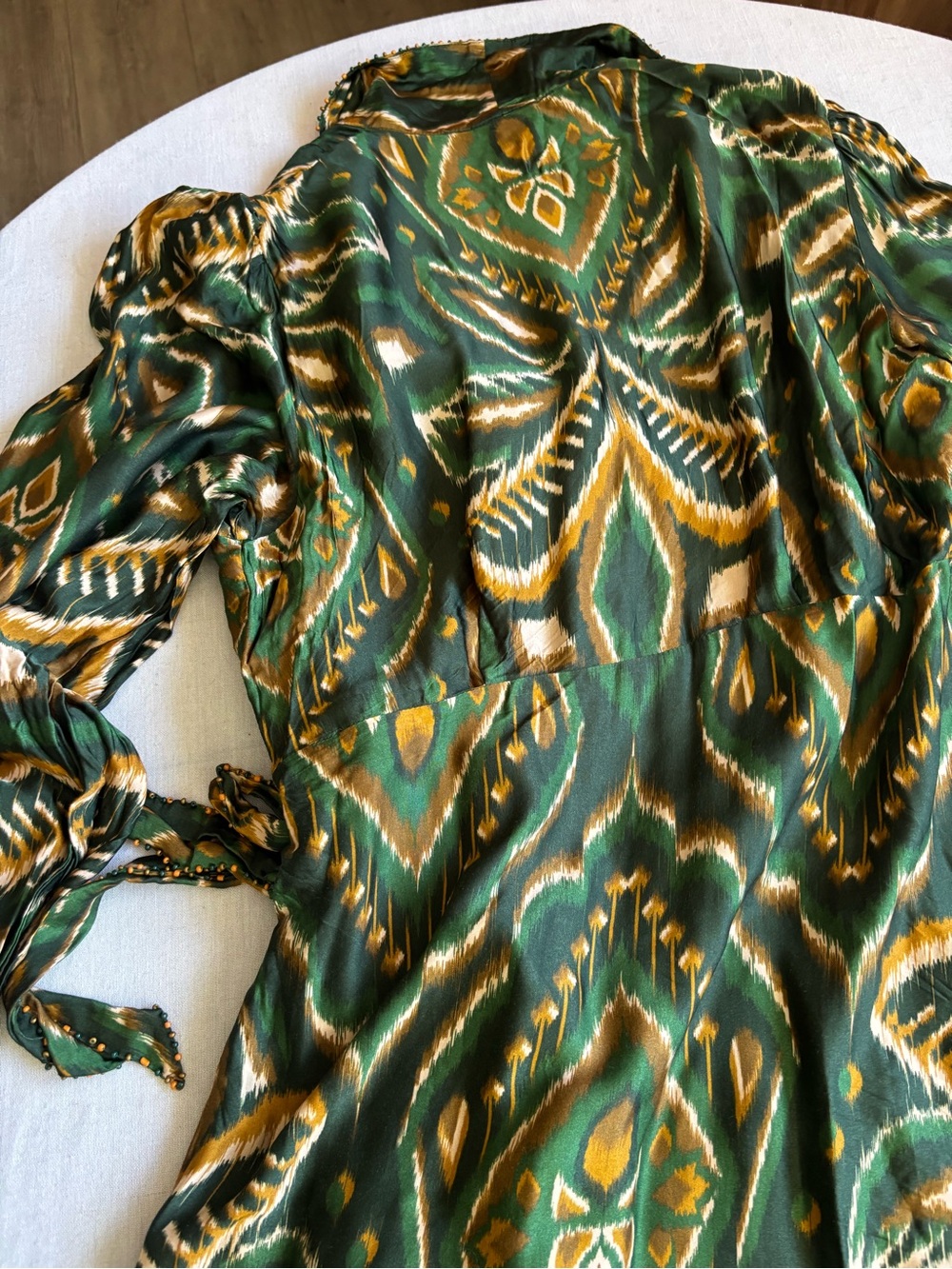 Farm Rio Pineapple Ikat Wrap Midi Dress Green Asymmetric Tropical Size XL - Picture 6 of 12